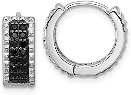 6.00mm 925 Sterling Silver Rhodium Plated Black Spinel Studded Hinged Hoop Earrings Measures 13.4x14.75mm Wide 5.8mm Thick Jewelry for Women