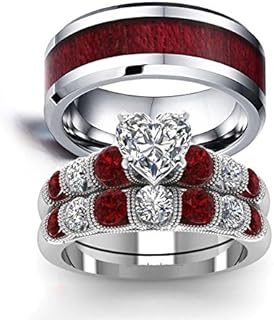 Elegant LOVERSRING Couple Wedding Ring Sets with Agate - His and Hers White Gold Plated Tungsten Bands, Perfect for Loved Ones - Heart/Classic Design
