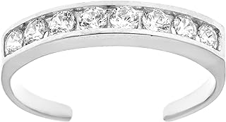 Ritastephens 10k Solid Gold Eternity Band Cubic Zirconia Toe Ring Channel-set Adjustable Body Jewelry (Yellow or White)