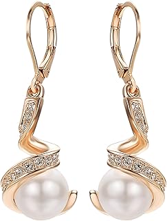 Vissen Boucles d'Oreilles Pendantes en Perle pour Femme, en Zirconium Chic Plaqué Or, 38mm de Long, Idéales pour Anniversaires ou Mariages. Cadeau Élégant pour Toutes Occasions