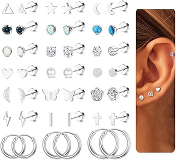 YADOCA Pendientes de Acero Quirúrgico Hipoalergénicos para Mujer y Niña con 21 Pares de Estilo Variado: Luna, Estrella, Flor y Corazón, Perfectos para Oídos Sensibles y Usos Diarios