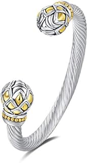 UNY JEWEL Chinese Dragon Scale Cuff Bangle with Cable Chain, Two-Tone Silver and Gold Vintage Design, Perfect for Celebratory Occasions