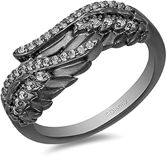 Enchanted Disney Jewelili Sterling Silver Maleficent Wings Ring with White Diamond for Women, Round Design