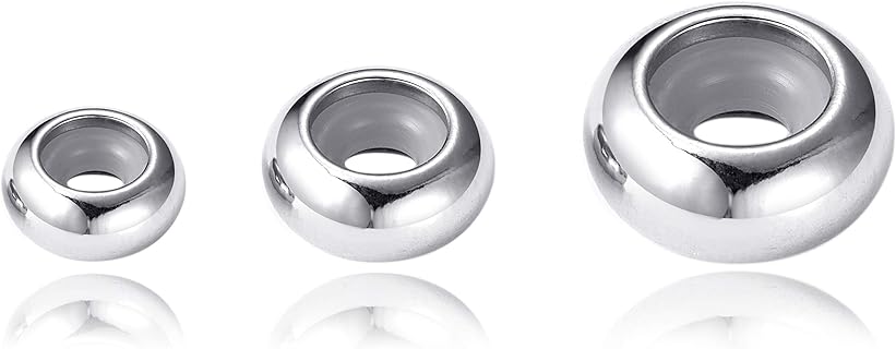 ZHENYIN Small Round Stainless Steel Stopper Beads for Charm Bracelets/Necklace Jewelry Making Made with Durable Nickel, Metal, and Rubber - Pack of 30