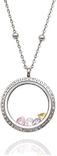 316L Stainless Steel Floating Locket Necklace with Box Chain and Spring Ring Clasp, Decorated with Czech Crystals - Perfect Gift for Loved Ones - Durable and Elegant Design
