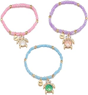 Colorful Dinosaurs Sea Turtles Charm Bracelets Set Y2k Friendship Enamel Animal Flower Acrylic Rainbow Beaded Strand Bracelet for Women Little Girl Holiday Cute Preppy Party Favor Pretend Play Jewelry