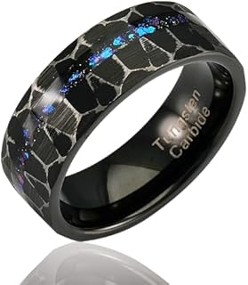 Rustic Hammered Finish Men's Wedding Band - Durable Black Tungsten Ring with Intricate Orion Nebula Design - Ideal for Engagements, Special Occasions, and Daily Wear - Available in Sizes 6-16