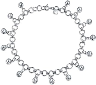 Sturdy Simple Station Crystal Green Bead Jingle Bell & Heart Ball Anklet Ankle Bracelet For Women Teens .925 Sterling Silver 9-10 Inch Adjustable