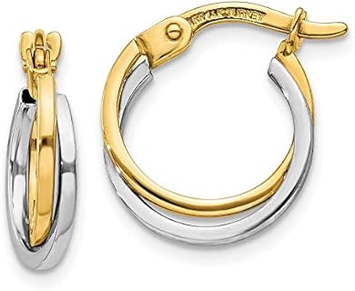 14K Gold Two Tone White and Yellow Gold Petite Hoop Earrings for Women