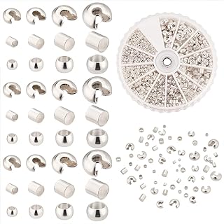 Versatile Silver Brass Crimp Bead Bracelet Kit for Jewelry Crafting by PH PandaHall - Durable Tube, Stopper and Knot Cover Crimp Beads in Round Design