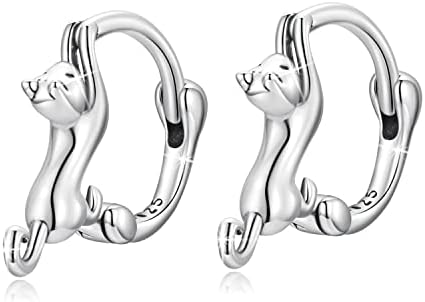 Elegant MUNDELL Cat Hoop Earrings in 925 Sterling Silver with Hinged Hoop Back Finding for Cat Lovers - Hypoallergenic Silver Huggie Hoop Design