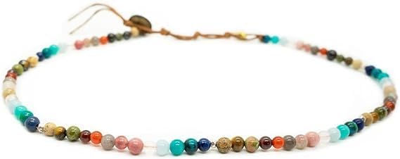 Boho 7 Chakra Natural Stone Jaspers Tube Beads Choker Necklace, Beaded Gemstone Necklace for Women, Colorful Boho Bead Choker Necklace Natural Stone Beach Necklace, chakra necklace
