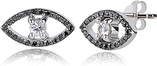 MAX + STONE Luxurious 925 Sterling Silver Stud Earrings with Push Back, Featuring Real Black Diamond Gems for Men and Women