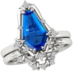 4 CT Vintage Coffin Shaped Blue Sapphire Engagement Rings Set Women Art Deco Bridal Ring Set 925 Silver Sapphire Wedding Ring Set Coffin Ring Set