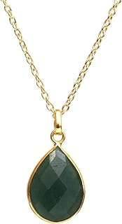 Gempires Mother's Day Gift Pear Shaped Teardrop Crystal Necklace, Bezel Pendant Necklace, Natural Gemstone Drop Necklace, Layering, Everyday Wear, Adjustable Length 16 + 2 inch