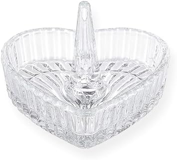 Starfa Lab Vintage Heart-Shaped Glass Ring Holder for Women - Transparent Jewelry Display Dish with Modern French Design
