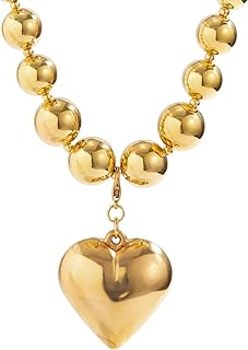 Chunky Puffy Heart Choker Necklace - Big Heart Pendant Adjustable Pearl Chain Heart Necklaces for Women Teen Girls