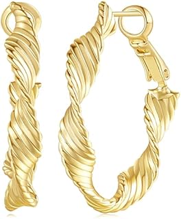 14K Gold Twisted Hoop Earrings with Hinged Closure for Women, Radiant Large 30mm Design