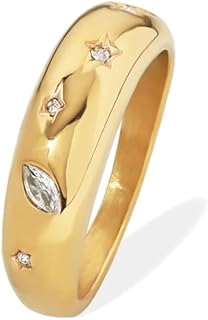 Chunky Gold Dome Rings for Women, Bold Twist Stackable Statement Non-Tarnish Ring, 18k Gold Plated Stainless Steel Size 5 6 7 8 9 10