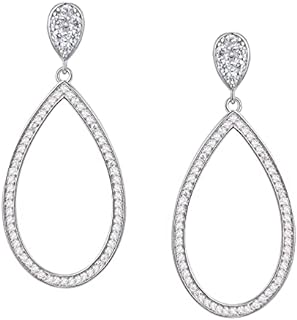 SWEETV Cubic Zirconia Statement Earrings for Women, Silver Rhinestone Drop Dangle Earrings for Wedding Bridal Prom Formal Party Gifts, Frame Earrings Jewelry Collections