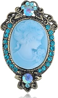 Alilang Womens Silver Clear Crystal Rhinestones Grey Blue Vintage Antique Cameo Lady Brooch Pin