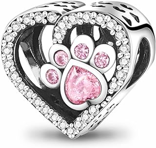 Paw Heart Charms 925 Sterling Silver Beaded Heart Two Side Heart Charm Paw And Bone Designer Gifts For Her Birthday Gifts Fit For Bracelet…
