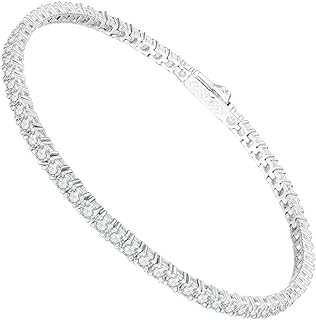 Moissanite Tennis Ankle Bracelet for Women and Men, Box Chain with Lobster Claw Clasp, Lab-Grown by EcoGems, in 18K White Gold Plated Silver Design, Ideal Gift with Box