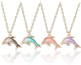 Cute Alloy Little Dolphin Pendant Necklace，Colour Little Fish Resin Marine Animal Necklace for Women Girls Fashion Jewelry Gifts