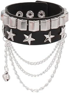 Cuff Bracelet Rock Punk Y2K Retro Hip Hop Street Stars Chain Small Bell Riveted PU Leather Attitude Personality