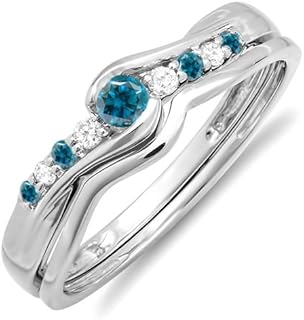 Dazzlingrock Collection 0.25 Carat (ctw) 10k Round Blue & White Diamond Ladies Bridal Promise Wedding Set Ring 1/4 CT, White Gold
