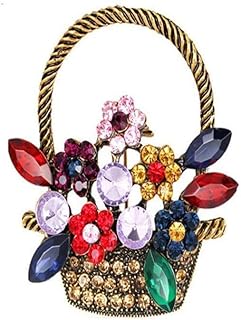 Vintage Flower Basket Brooch Pin Rhinestone Crystal Flower Corsage For Women Girl Clothing Accessories
