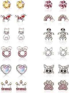 Cubic Zirconia Unicorn Stud Earrings with Push Back for Girls - Hypoallergenic Zinc Variety Pack