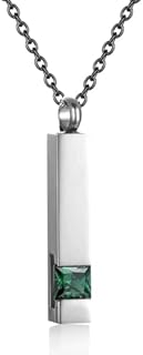 Urn Necklaces for Ashes Stainless Steel Bar Pendant Necklace Cube Memorial Ashes Necklace Crystal Cremation Urn Pendant for Men
