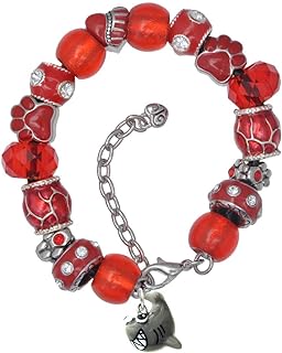 Delight Jewelry Resin Shark - Red Paw Print Bead Bracelet, 7"+2"