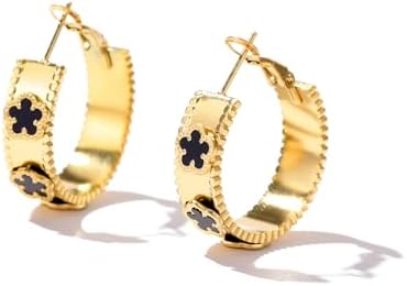 14K Gold-Plated Hypoallergenic Stainless Steel Hoop Earrings with Clover Design for Women - Perfect Graduation/Mothers Day Gift