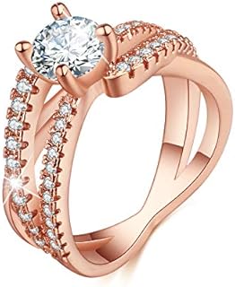 18K Gold-Plated Cubic Zirconia Cross Bypass Ring - Elegant Swirl Design Diamond Engagement or Eternity Ring - Ideal Gift for Women - Size 5-10
