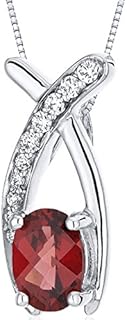 PEORA Garnet Open Infinity Pendant Necklace for Women 925 Sterling Silver, Natural Gemstone Birthstone Solitaire, 1 Carat total, Oval Shape, 7x5mm with 18 inch Chain
