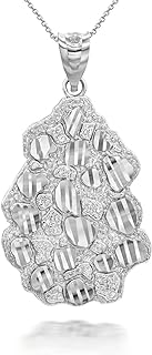 Claddagh Gold Nugget Pendant Necklace in Solid 925 Sterling Silver with Rolo Chain and Spring Ring Clasp for Women – American-Made Jewelry