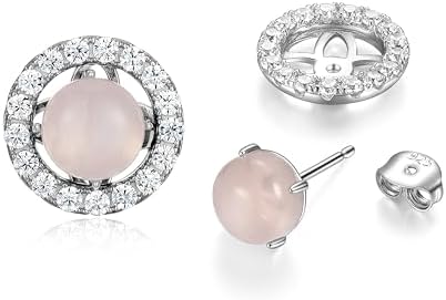 3-4 Ct Sterling Silver Earrings Set with Rose Quartz and Cubic Zirconia, Versatile Design for Men and Women, Perfect Gift Idea