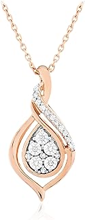 Luxurious 14K Rose Gold Plated Sterling Silver Necklace with 1/10 Cttw Diamond Teardrop Pendant, White-Diamond Embellishment, Lobster Claw Clasp, 18" Cable Chain - Perfect for Women - Elegantly designed in Thailand