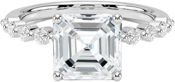1.5 Carat Engagement Ring for Women - Vintage Asscher Cut Moissanite Ring D Color VVS1 Moissanite 10K 14K 18K Gold 925 Sterling Silver Moissanite Engagement Ring