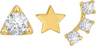 Screw Back Single Stud Earring Set, 925 Sterling Silver with 18K Gold Plating, for Women, Cluster Design