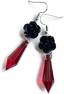 Gothic Dark Rose Flowers Dangle Drop Earrings Red Black Crystal Arrows Gems Pentagram Earrings Punk Rock Style Rose Flower Earrings Halloween Dark Bat Pentagram Rose Costumes Decorative Jewelry for Women Teen Girls