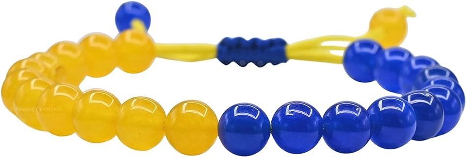 No-Clasp Agate Beaded Ukraine Flag Bracelet with Bead Chain for Men, Women, and Kids-Uniquely designed