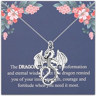 Dragon Pendant Necklace with Cable Chain and Lobster Clasp, TGBJE Dragon Spirit Animal Women's Neckpiece, Zinc & Stainless Steel Gothic Jewelry