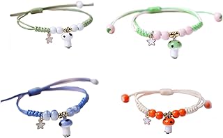 4Pcs Friendship Anklets with Rope and Braided Bead Chain, Lobster Claw Clasp, and Alloy Gems, Perfect for Women, Men, and Girls Featuring Adorable Mushroom Design
