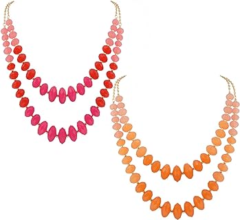 Coiris Gold Chain Gradient Color Big Acrylic Beads Statement Strand Necklaces