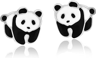 AeraVida Adorable Panda Bear Colored Enamel .925 Sterling Silver Stud Earrings | Silver Animal Stud Earrings | Panda Earrings for Women Sterling Silver