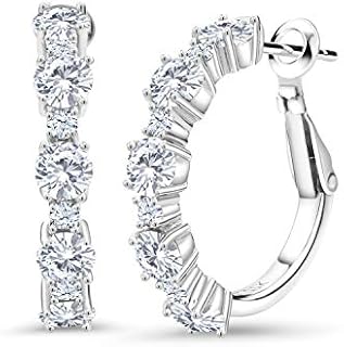 Gem Stone King 925 Sterling Silver White Moissanite and White Created Sapphire Hoop Earrings For Women (2.62 Cttw, Round 4MM and 1.9MM, Gemstone Birthstone 1 Inch Diameter)
