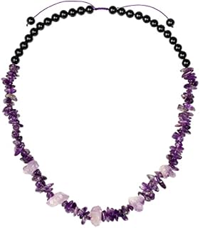 Jewever Raw Amethyst Obsidian Necklace Reiki Spiritual Crystal Chips Tumbled Necklaces for Women Men Love February Birthstone Jewelry Gifts (22"-27")